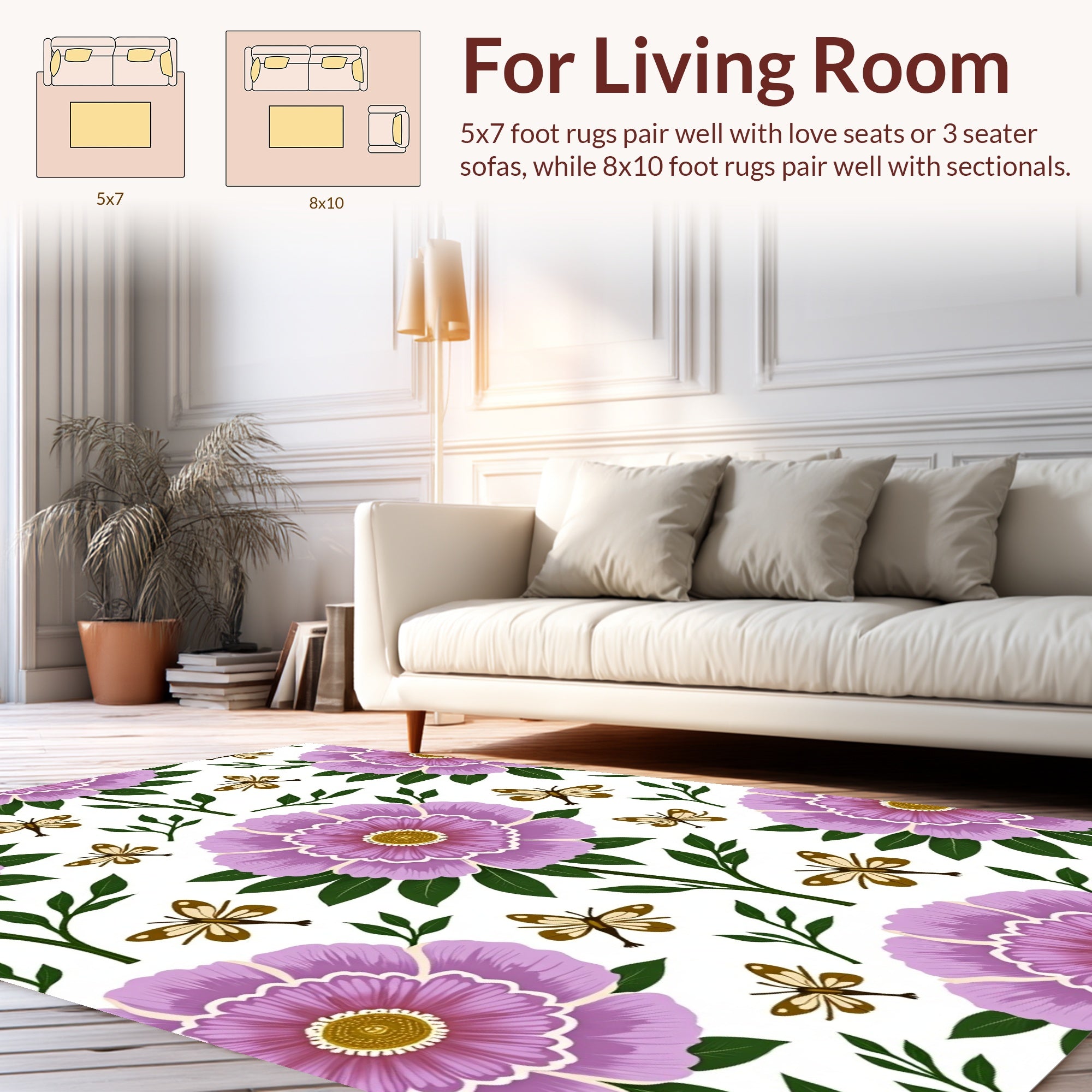 Floral Butterfly Pattern Design Rug