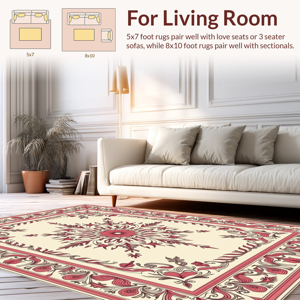 Elegant Rose Floral Mandala Border Rug