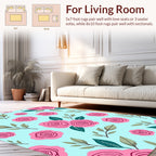 Pink Roses With Green Leaves Pattern Rug