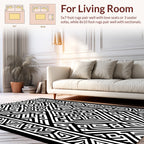 Bold Black White Geometric Maze Design Rug