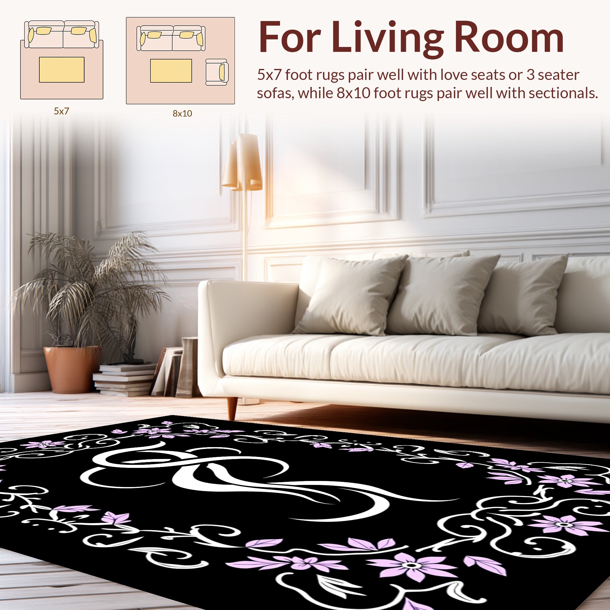 Elegant Floral Scrollwork Abstract Design Rug