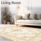 Elegant Cream Gold Floral Scroll Rug