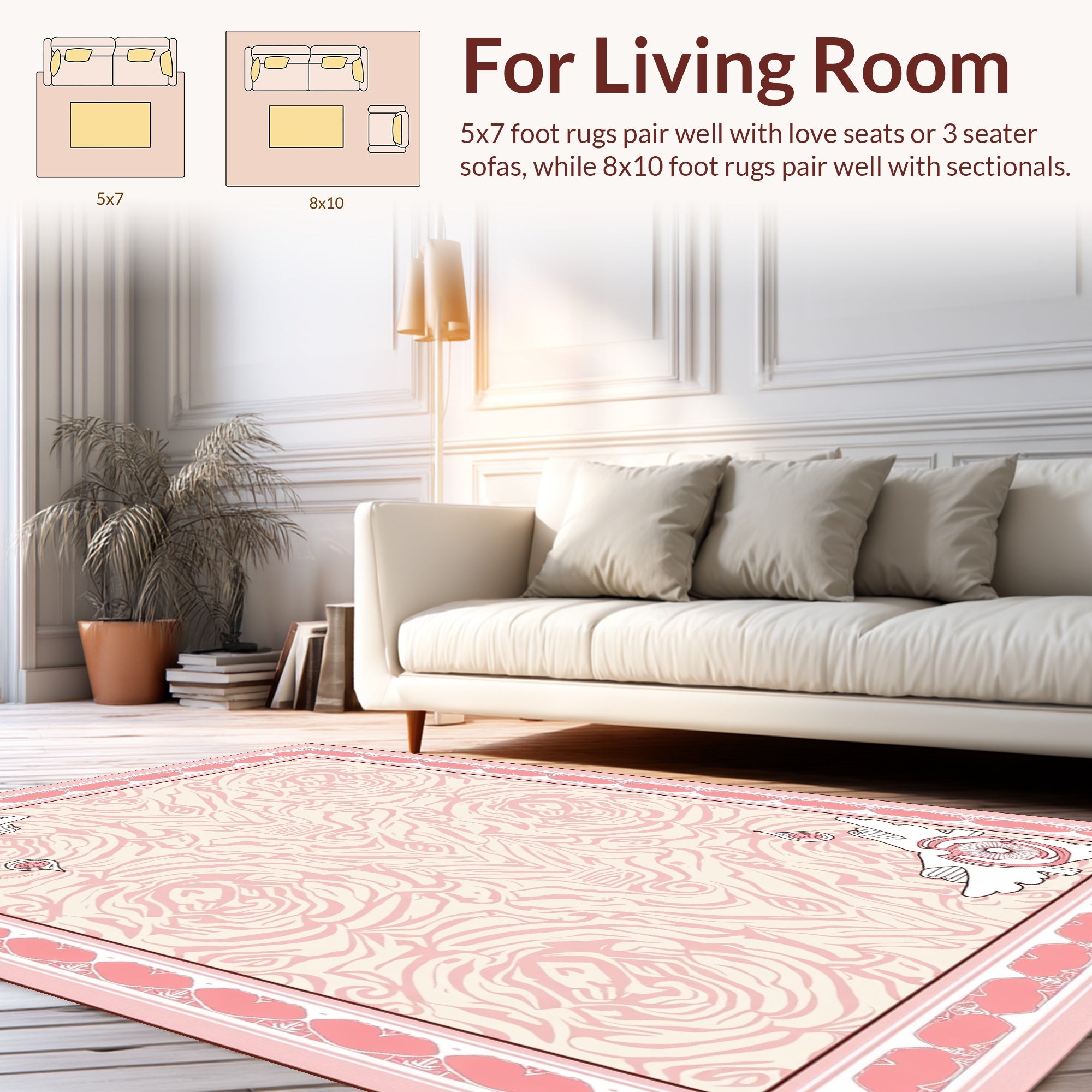 Delicate Pink Floral Swirl Pattern Rug