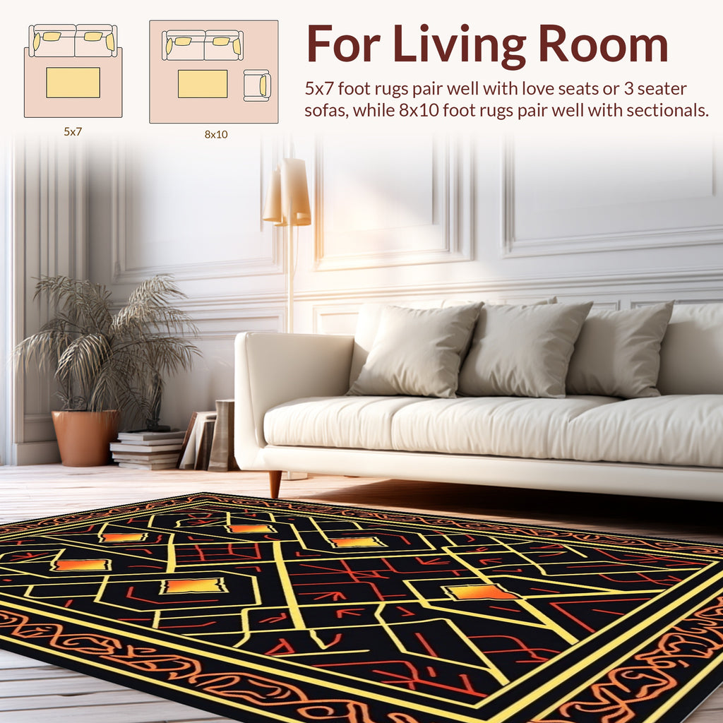 Geometric Fire Gold Art Deco Design Rug