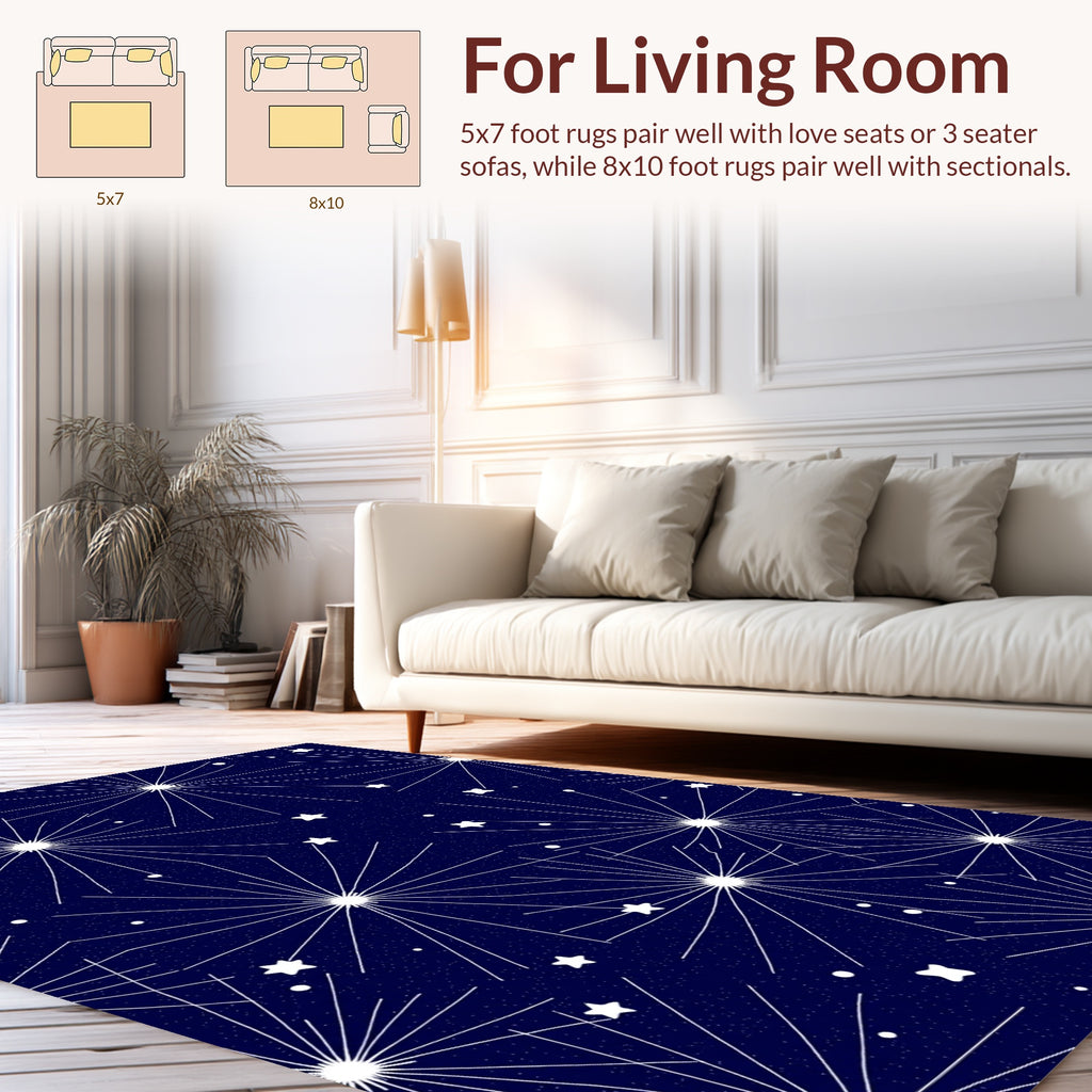 Cosmic Starburst Patterned Dark Rug