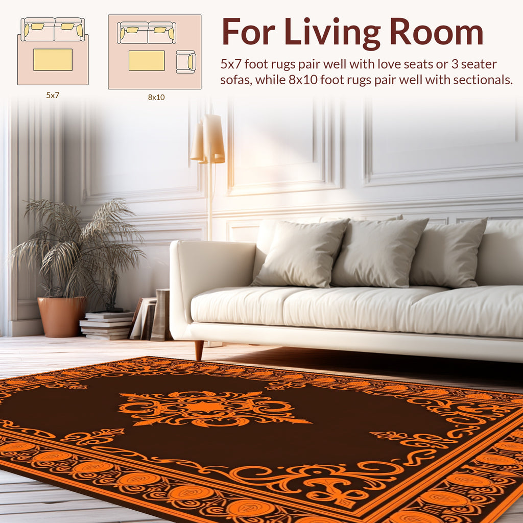 Orange Scrollwork Traditional Pattern Rug