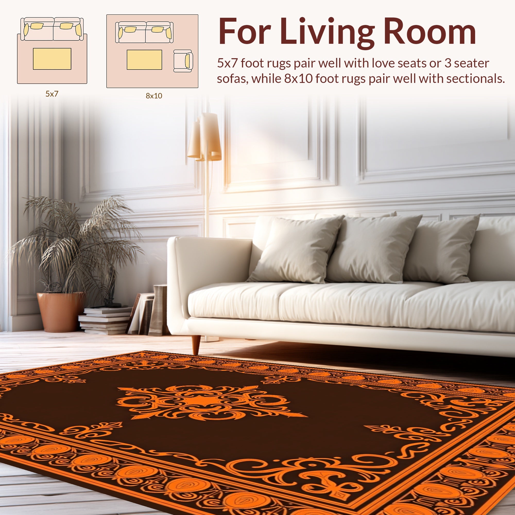 Orange Scrollwork Traditional Pattern Rug