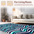 Abstract Aqua Wave Pattern Rug
