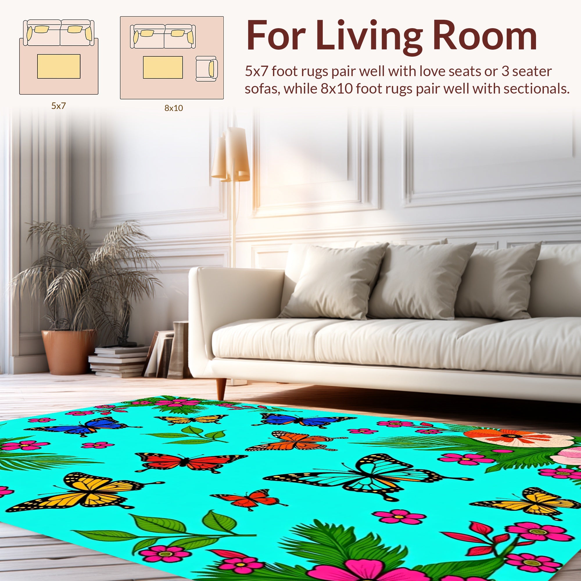 Vibrant Floral Butterfly Pattern Design Rug