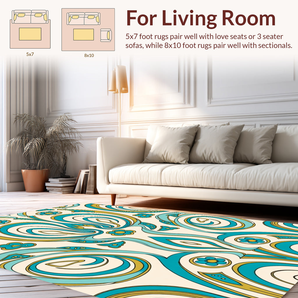 Art Nouveau Teal Floral Swirls Rug