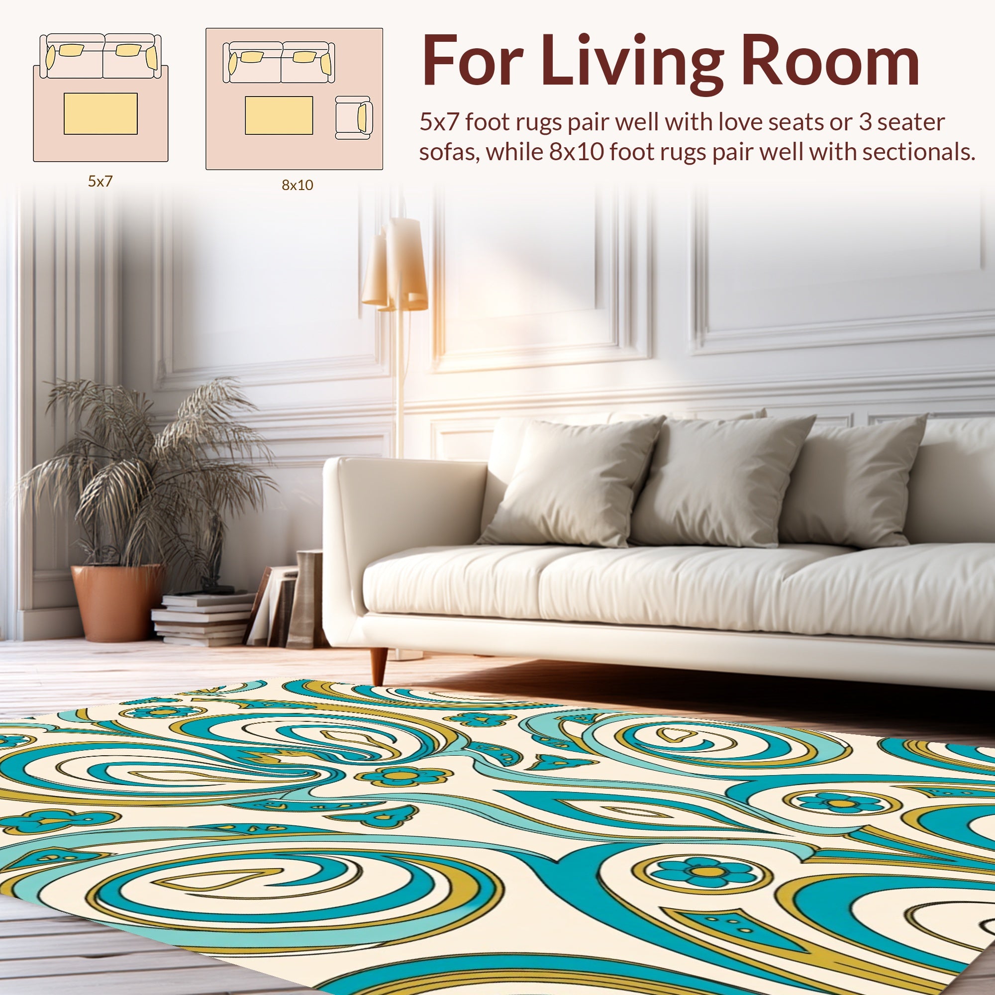 Art Nouveau Teal Floral Swirls Rug