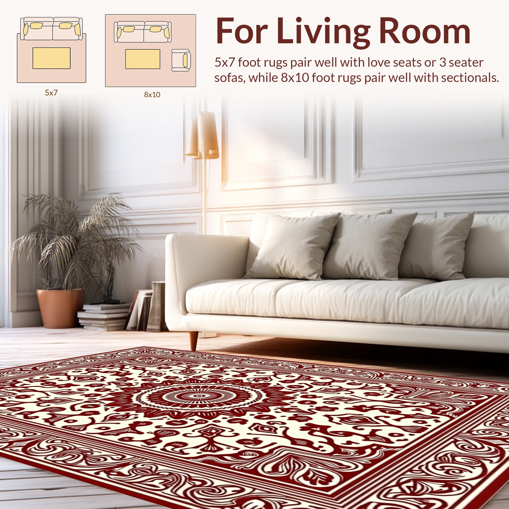 Ornate Red Mandala Patterned Rug