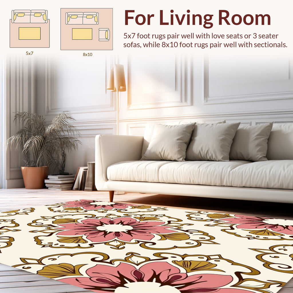 Pink Floral Damask Inspired Pattern Rug