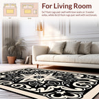 Classic Floral Scrollwork Black Beige Rug