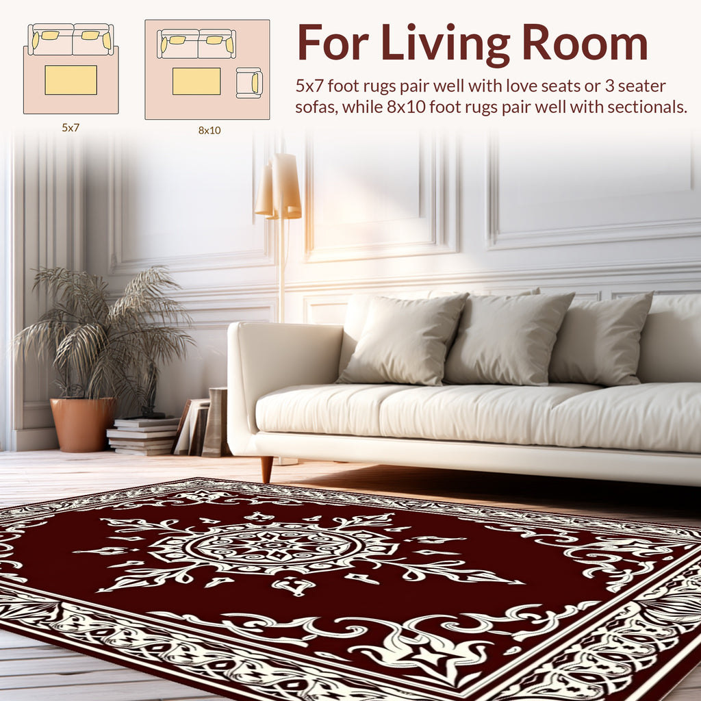 Exotic White Floral Mandala Pattern Rug