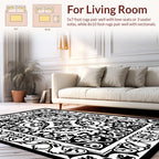 Black White Ornate Scroll Pattern Rug