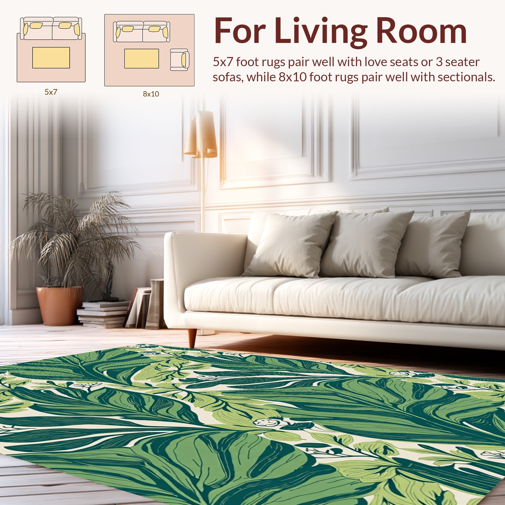 Lush Green Leafy Botanical Pattern Rug