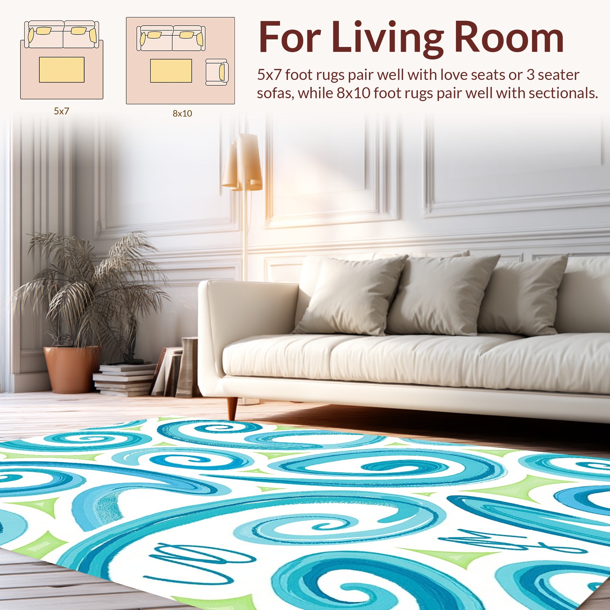 Turquoise Swirling Curls Whimsical Rug