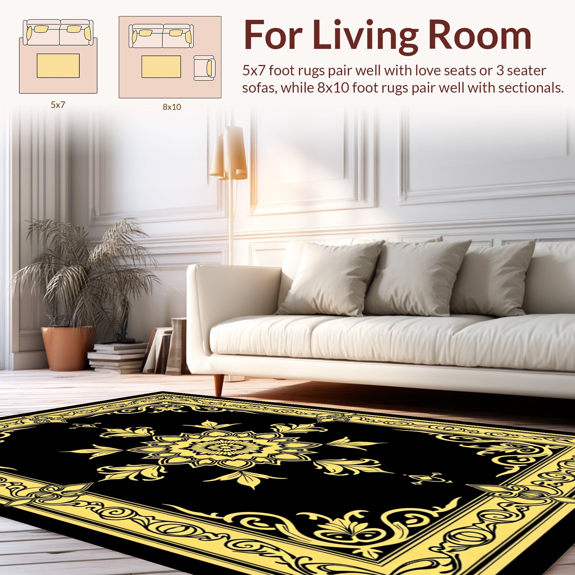 Ornate Golden Floral Centerpiece Rug