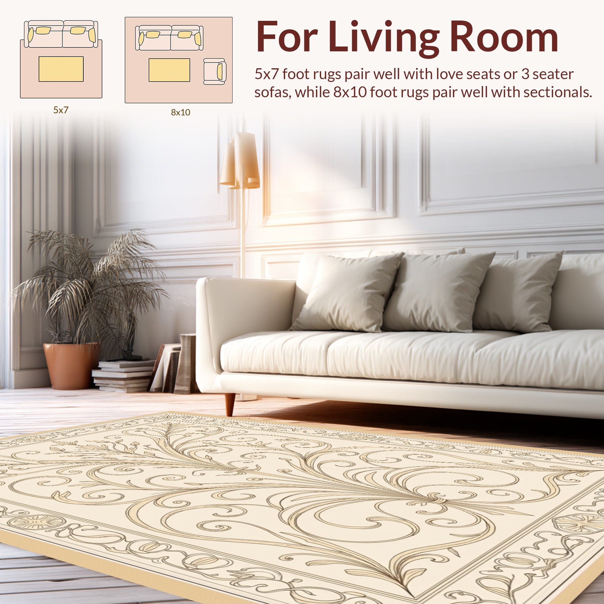 Ornate Rococo Floral Filigree Design Rug