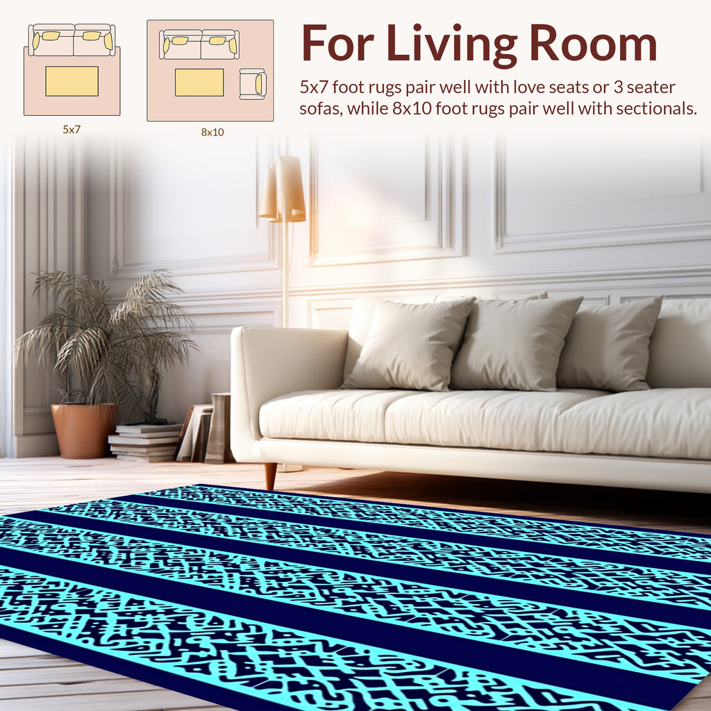 Blue Geometric Striped Pattern Rug