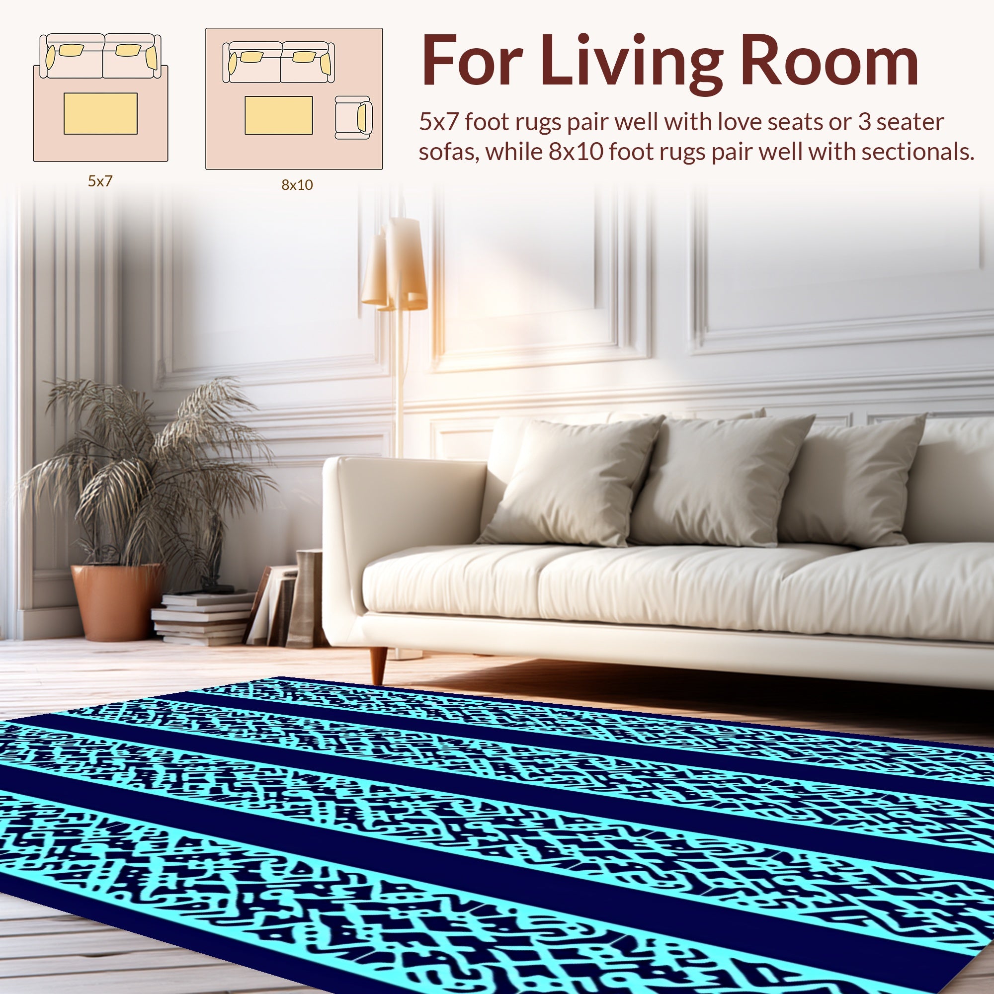 Blue Geometric Striped Pattern Rug