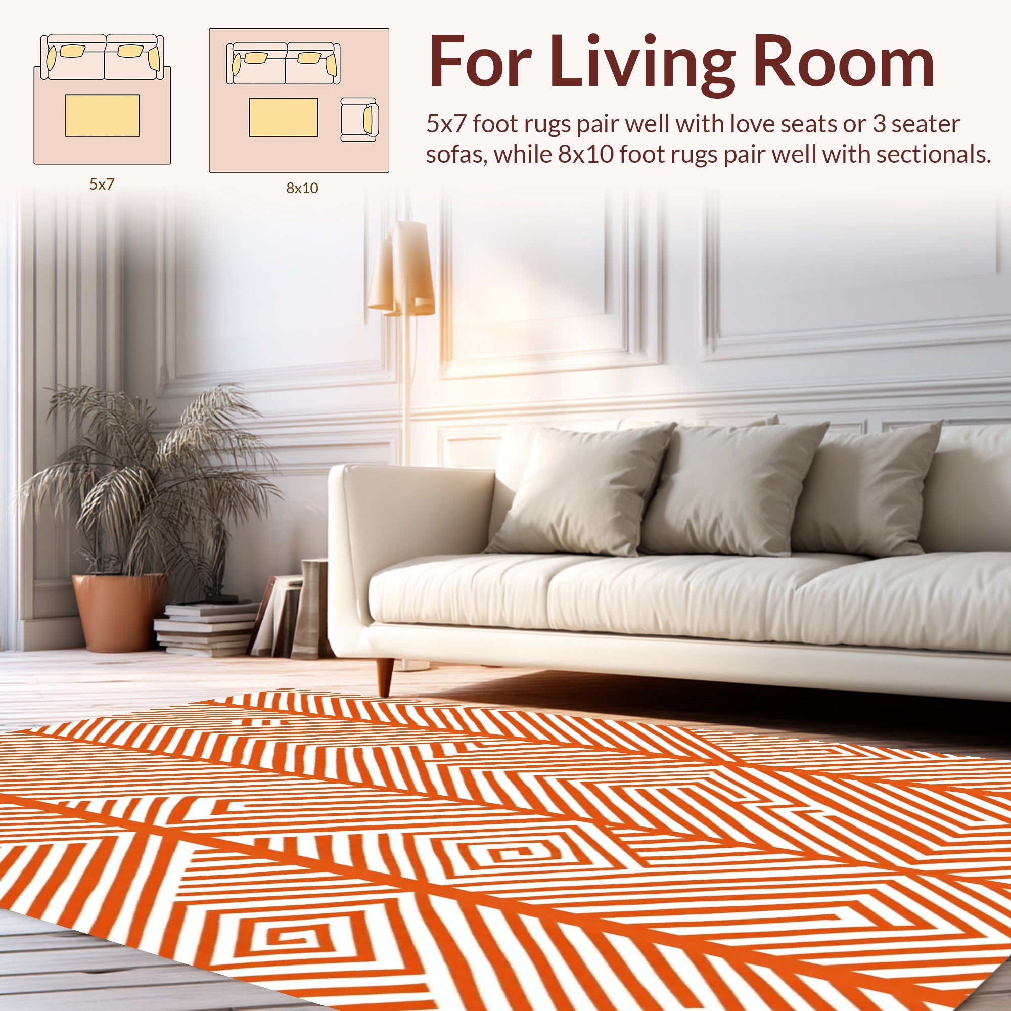 Bold Orange Geometric Labyrinth Pattern Rug