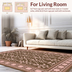 Traditional Damask Patterned Brown Pink Rug