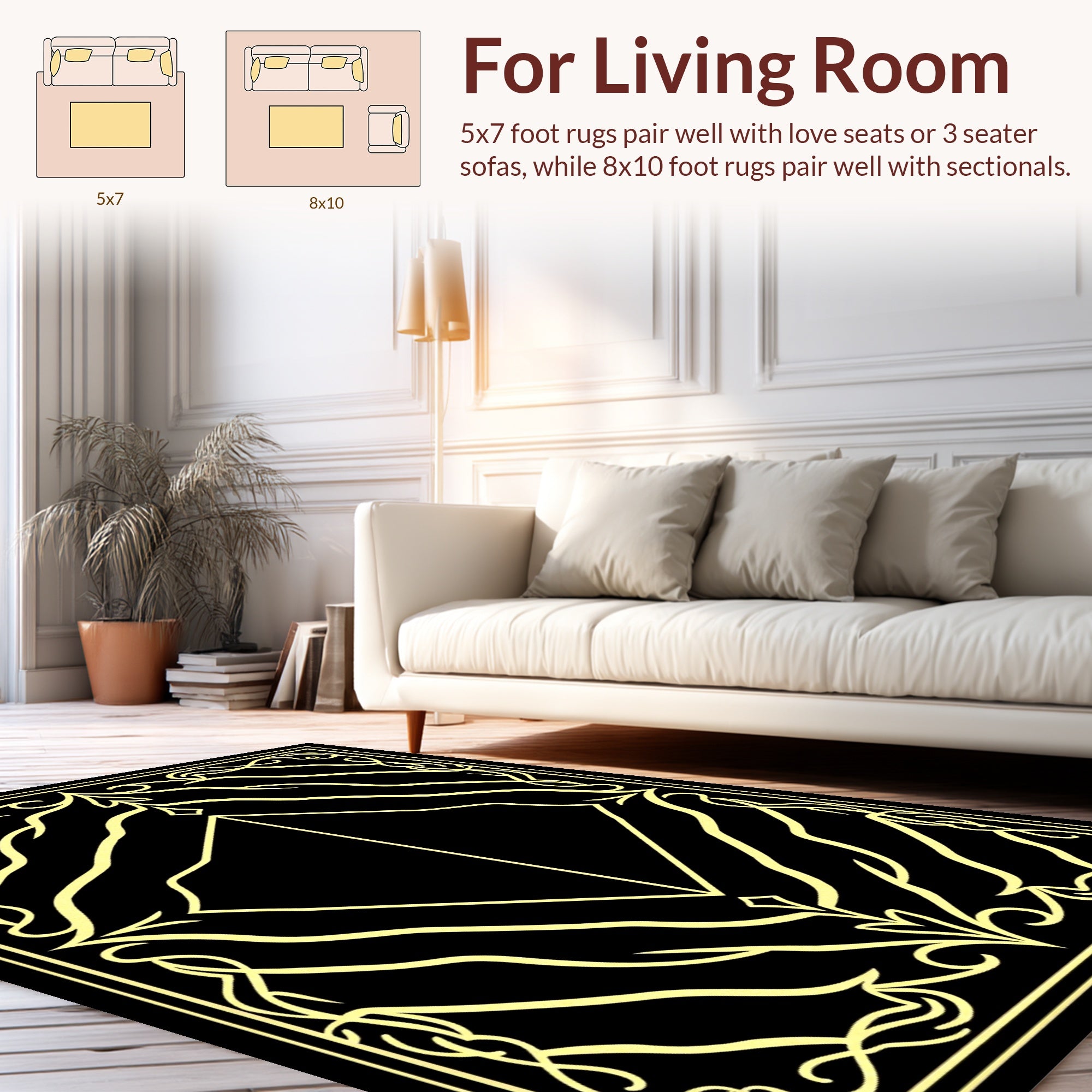 Art Nouveau Yellow Floral Frame Design Rug