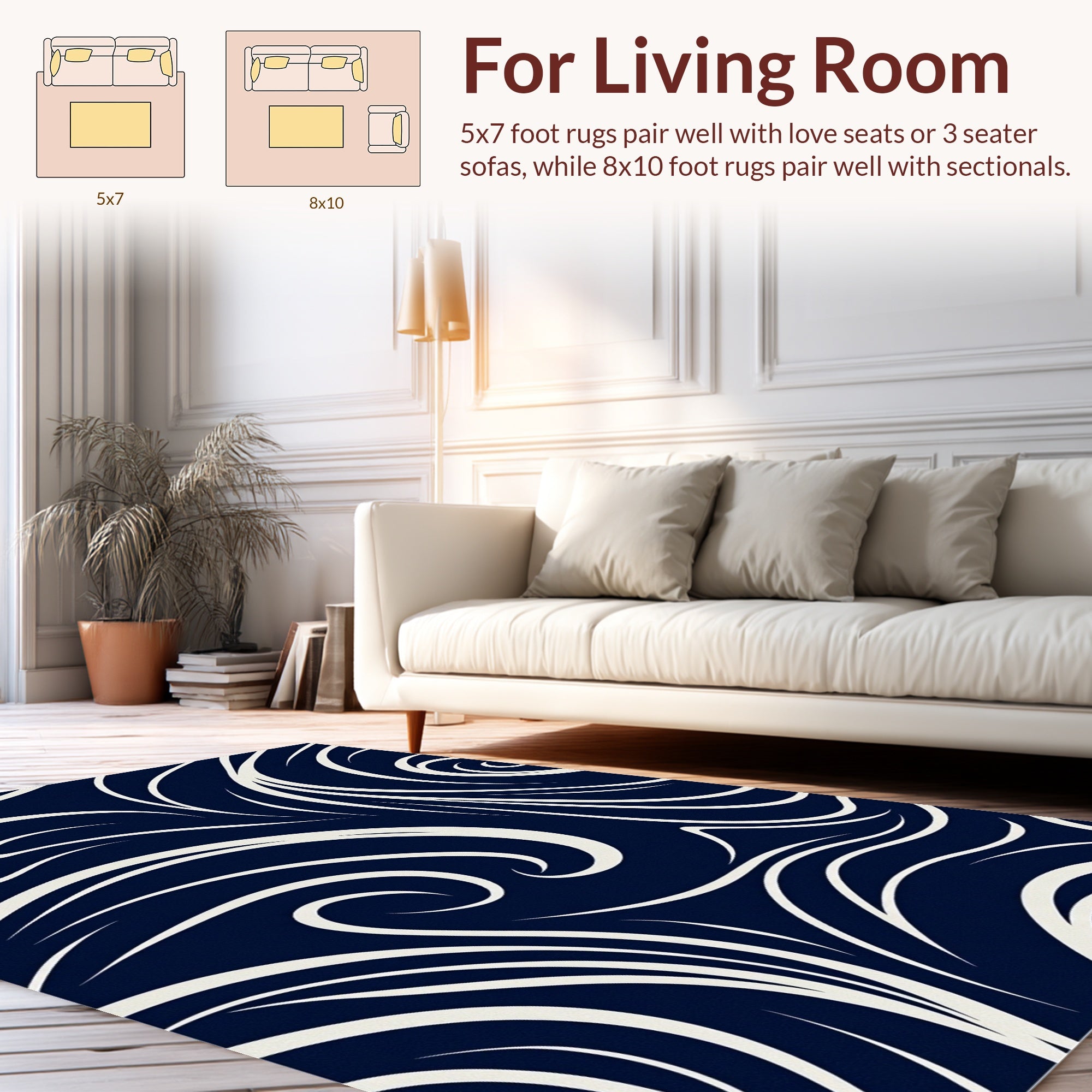 Navy Swirl Pattern Design Rug