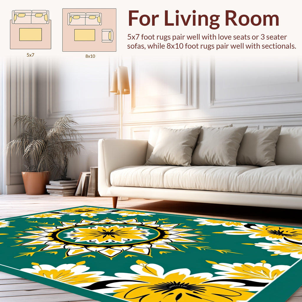 Bold Floral Sunburst Teal Rug
