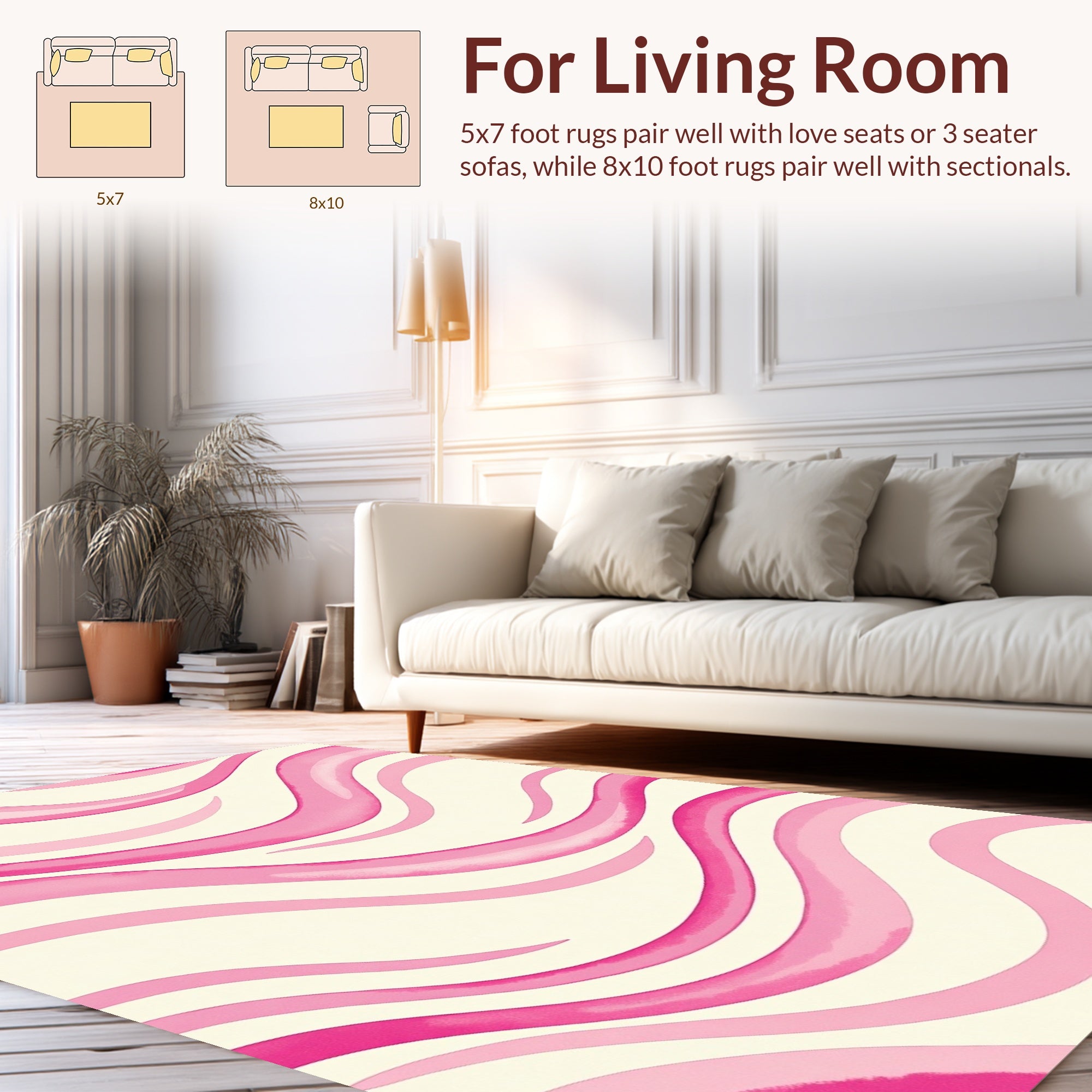 Pink Watercolor Waves Pattern Rug