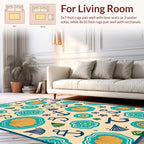 Nautical Icons In Teal And Ochre Rug