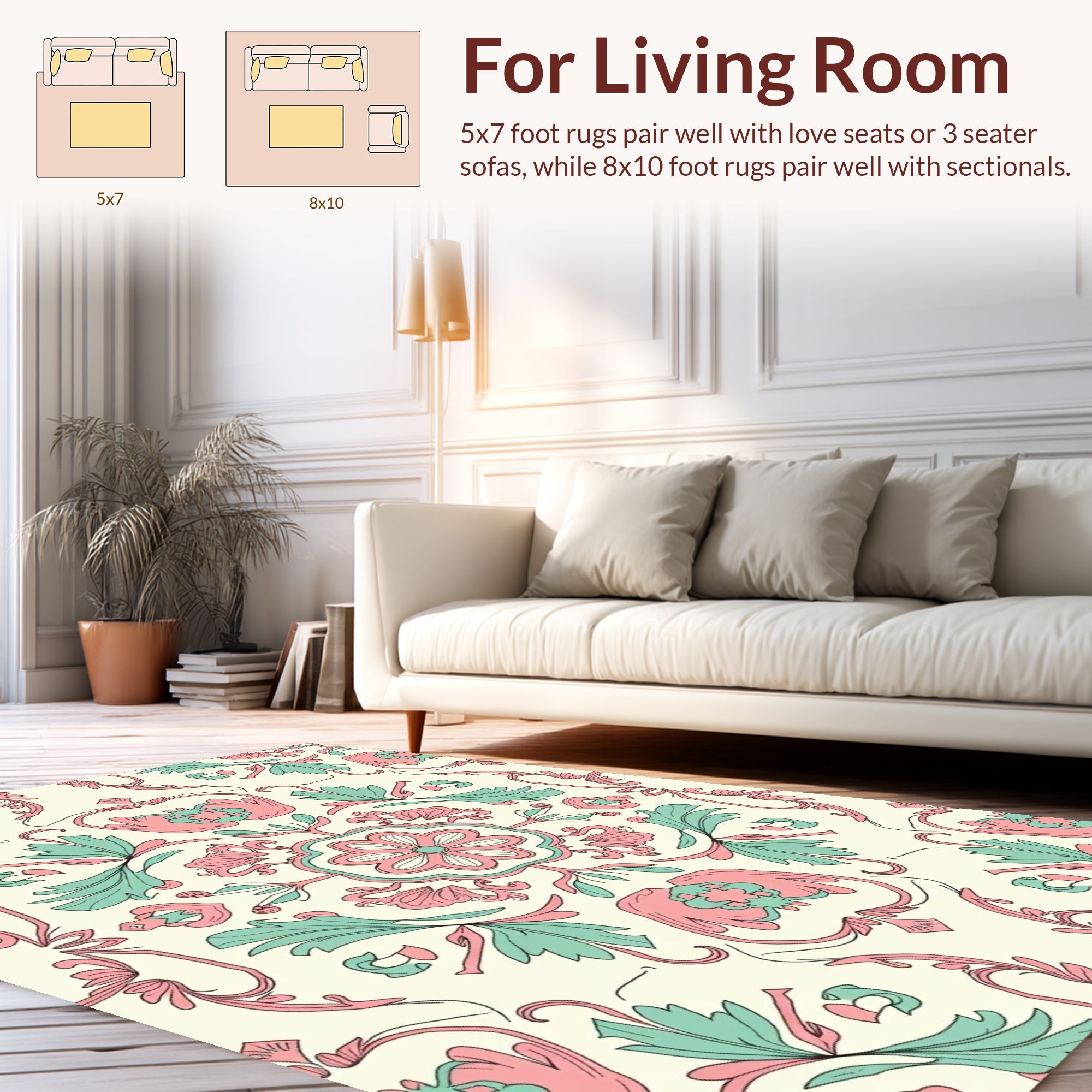 Floral Scrollwork Pink Mint Pattern Rug