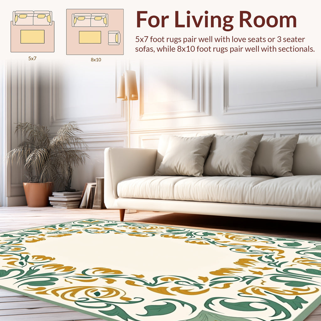 Nature Inspired Floral Scroll Design Rug