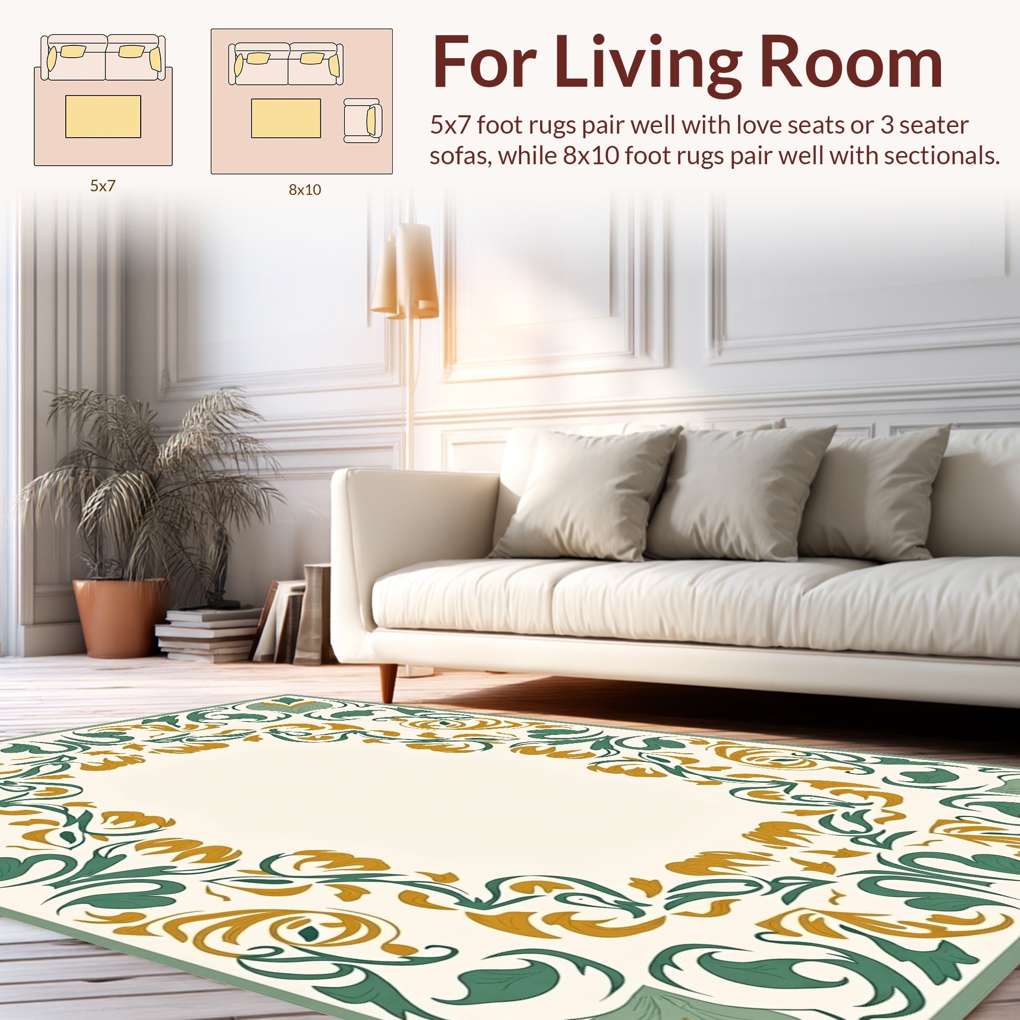 Nature Inspired Floral Scroll Design Rug