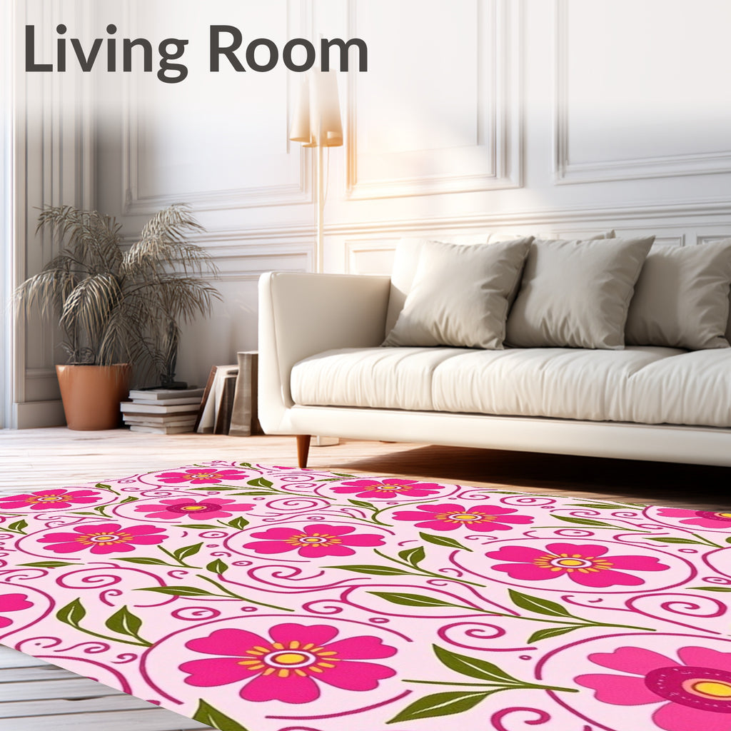 Pink Floral Swirl Pattern Design Rug