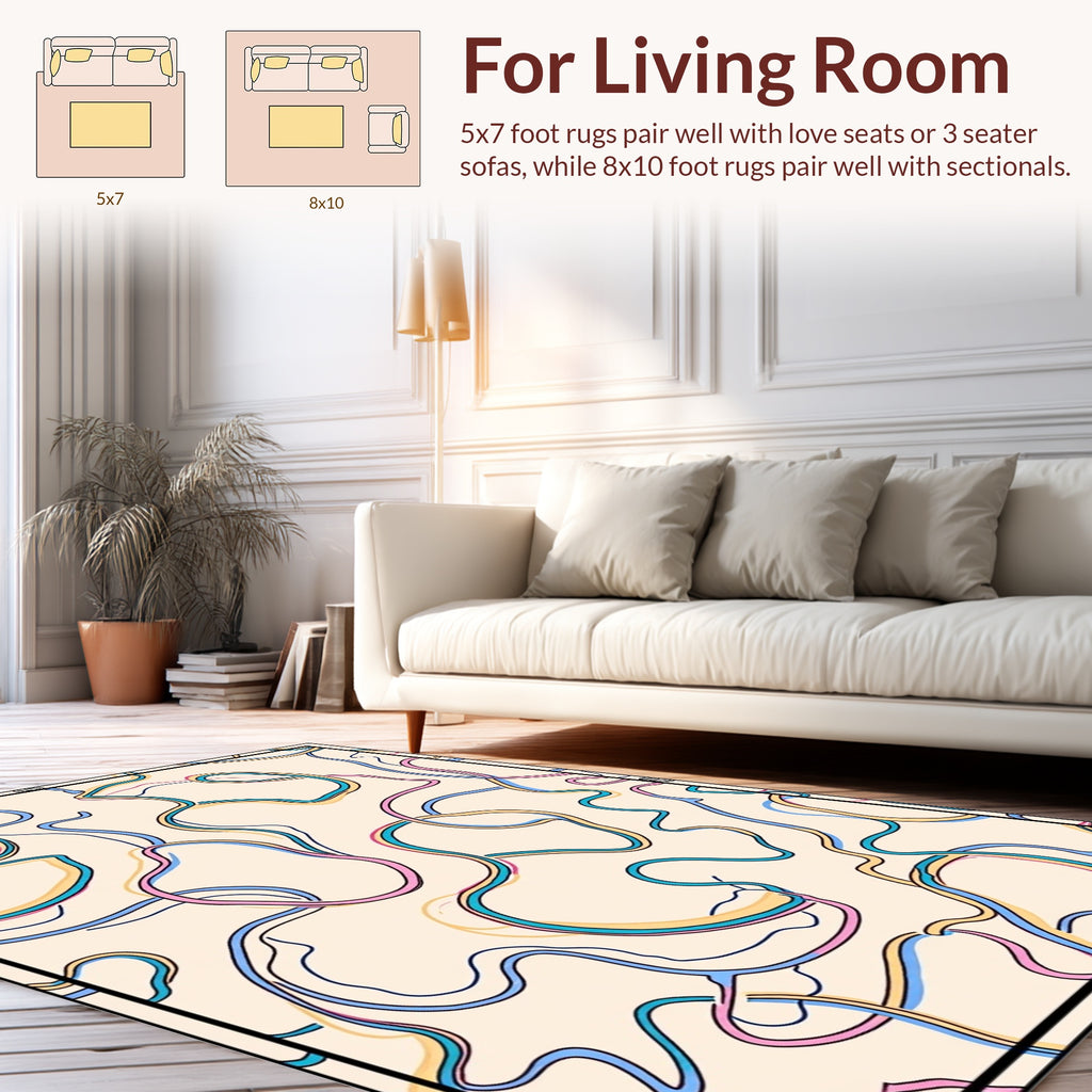 Abstract Wavy Line Color Block Rug