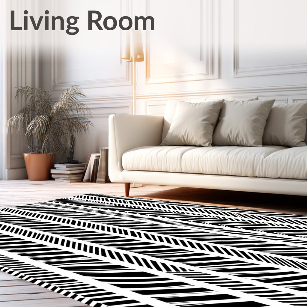 Bold Black White Vertical Stripe Pattern Rug