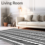 Bold Black White Vertical Stripe Pattern Rug