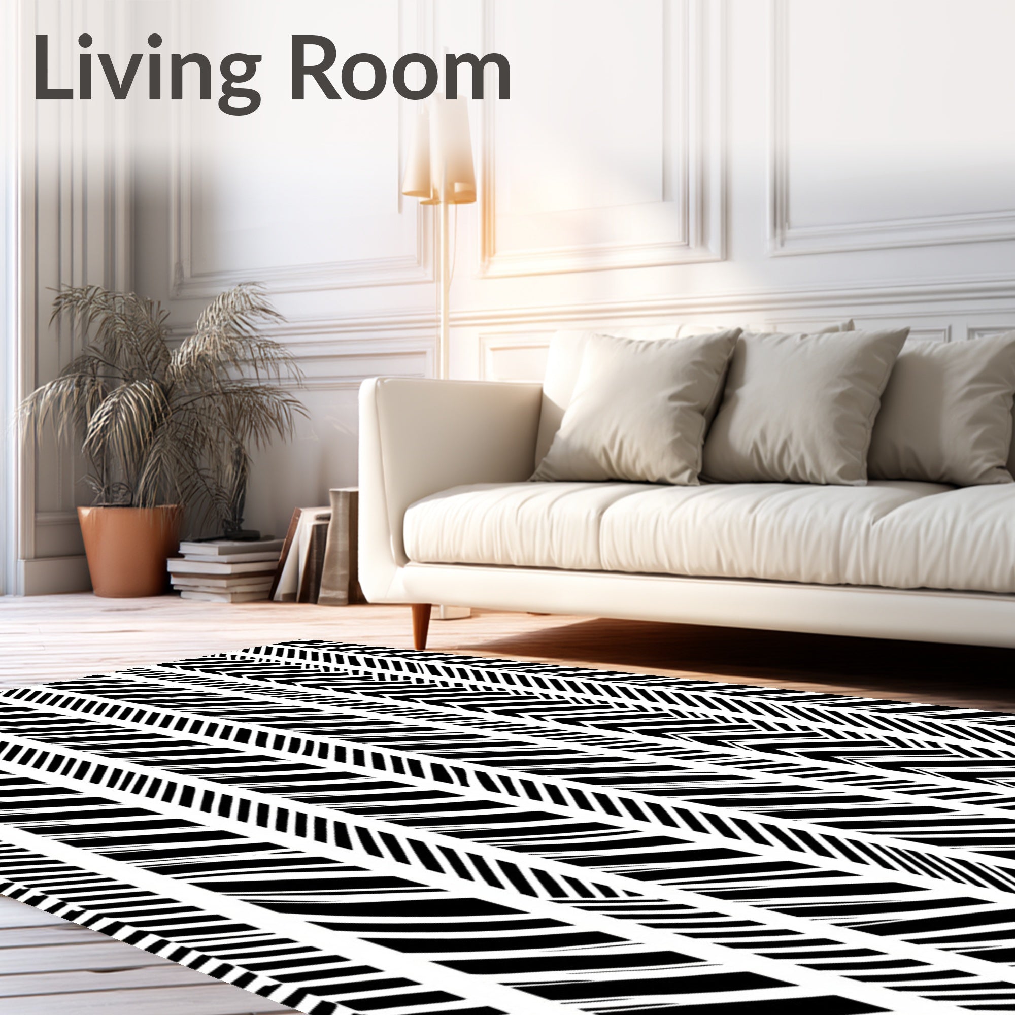 Bold Black White Vertical Stripe Pattern Rug
