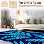 Cyan Fern Pattern On Navy Background Rug