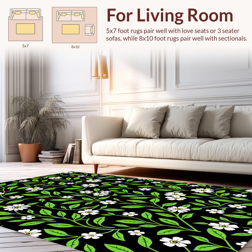 Floral Vine Pattern with White Flowers Rug