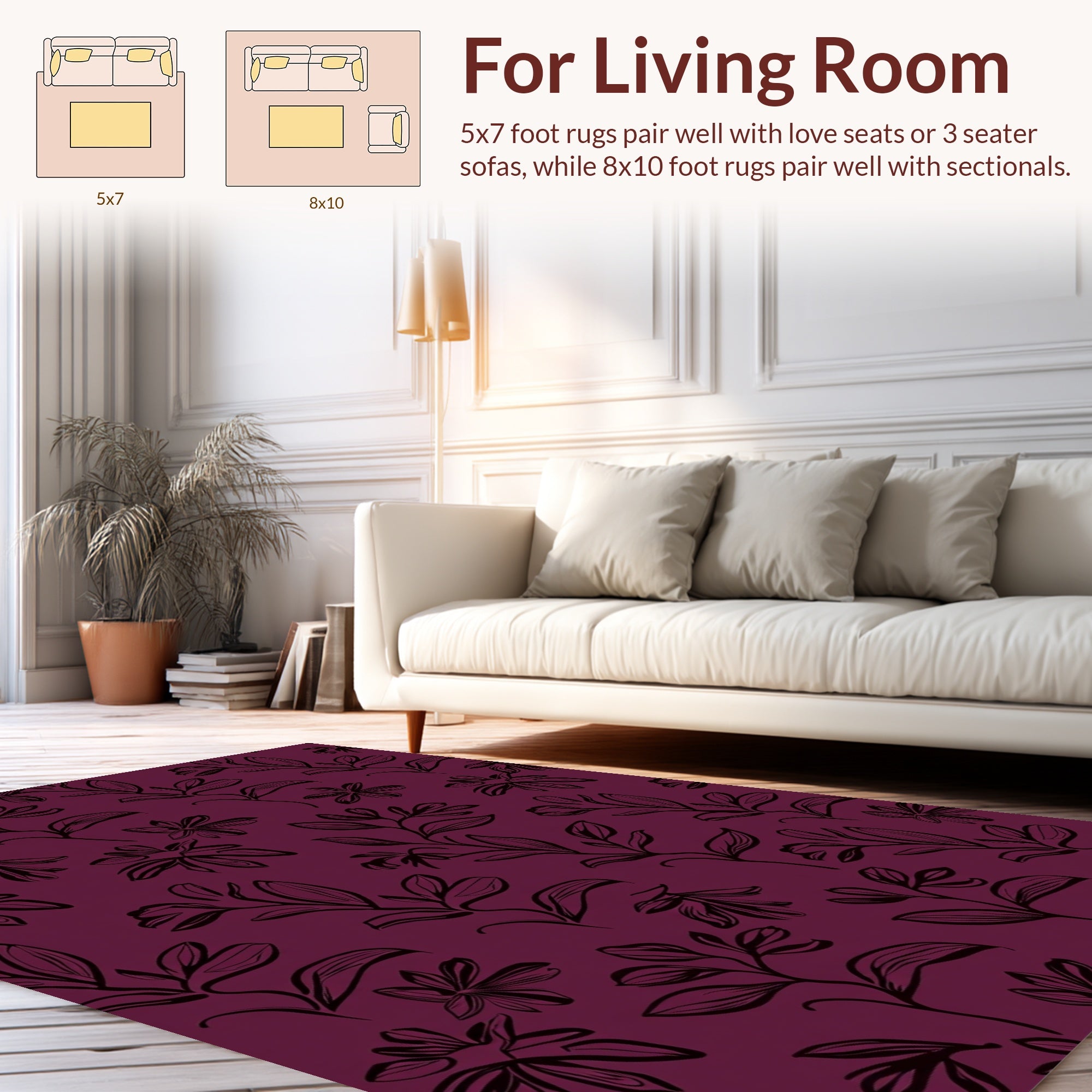 Stylized Floral Botanical Sketch Print Rug