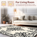 Classic Arabesque Black Ivory Tiled Pattern Rug