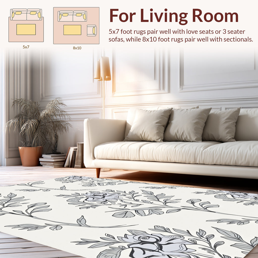 Elegant Floral Vine Line Drawing Rug