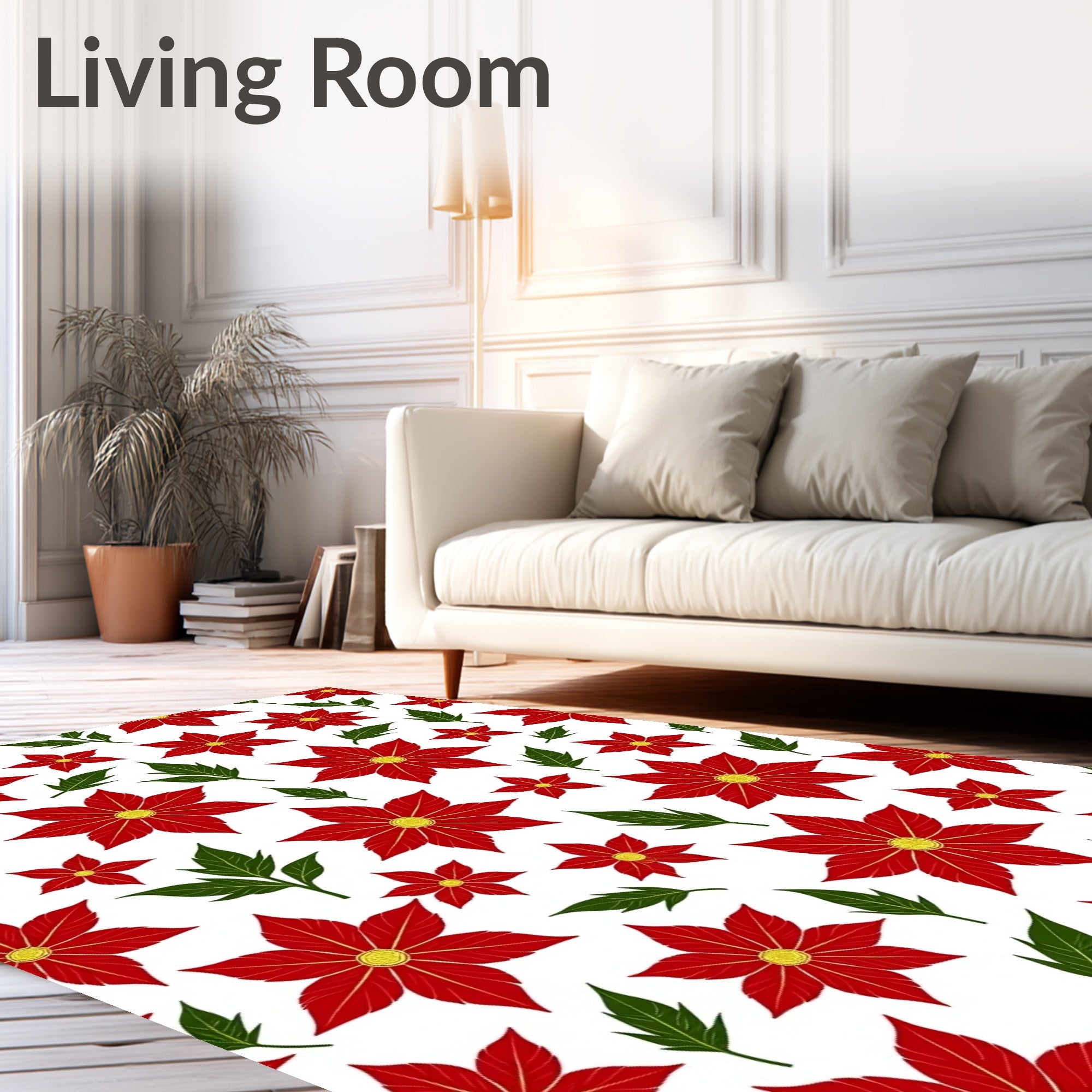 Red Poinsettia Floral Garden Rug