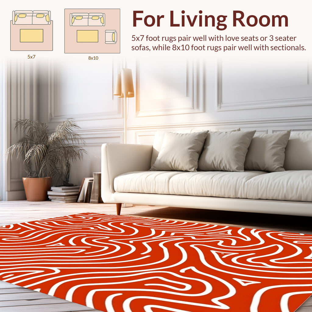 Bold Red White Organic Lines Rug