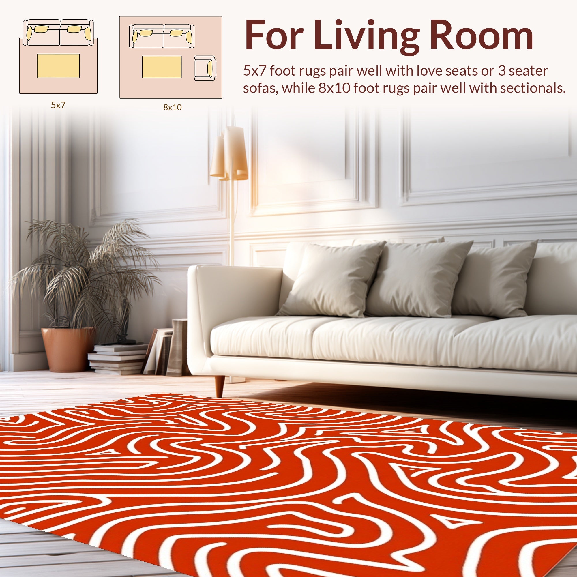 Bold Red White Organic Lines Rug