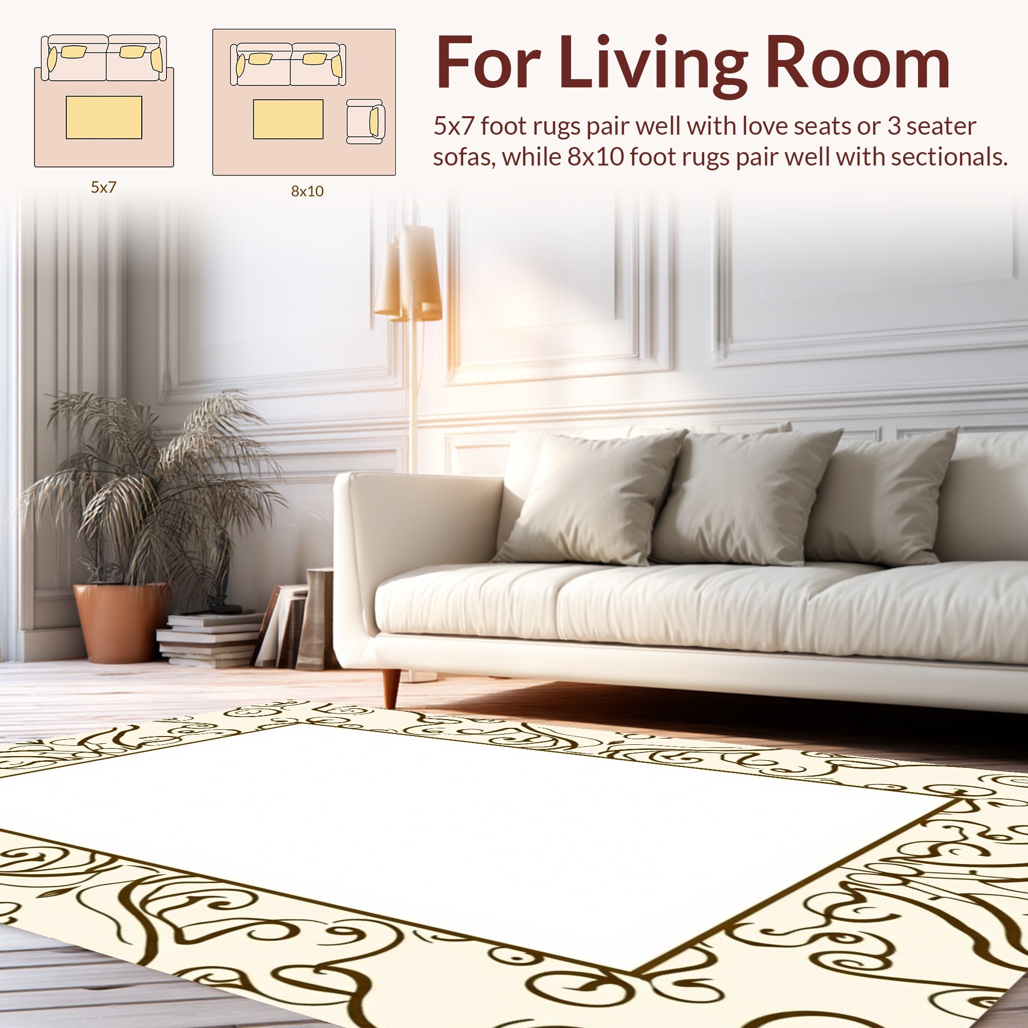 Cream Brown Swirls Pattern Rug